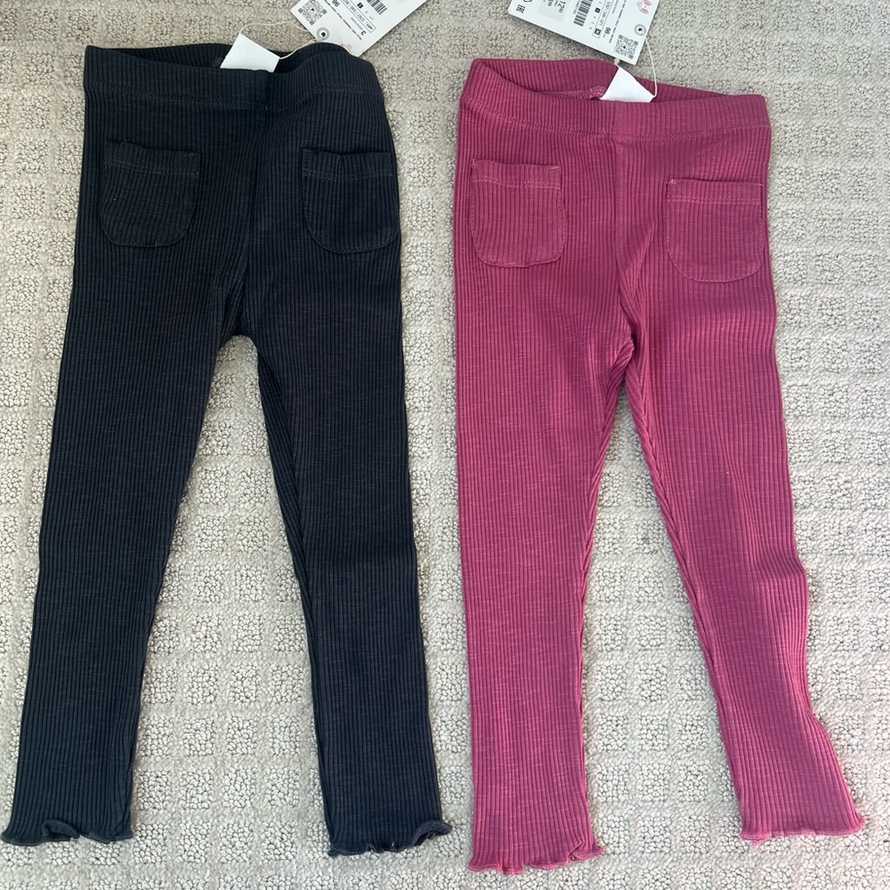 Zara Kids Ribbed Leggings - Black and Pink